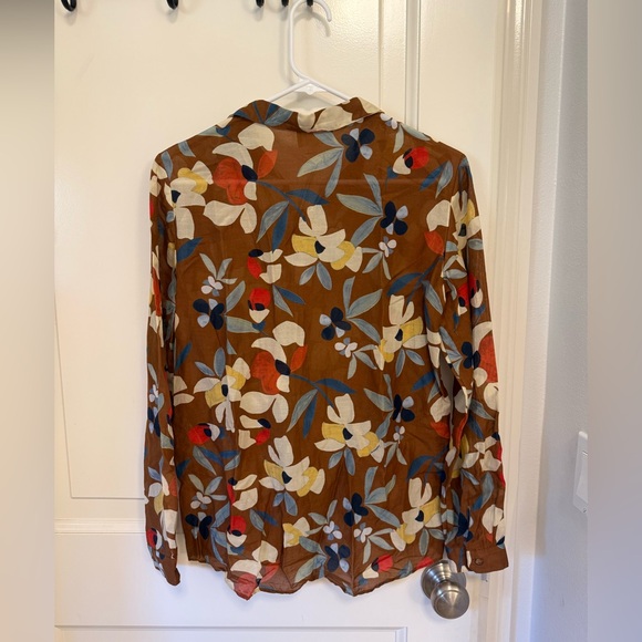 Sezane Pierro Button Up Silk Blend Shirt Vahine brown floral size 36/US 4 - Picture 3 of 5